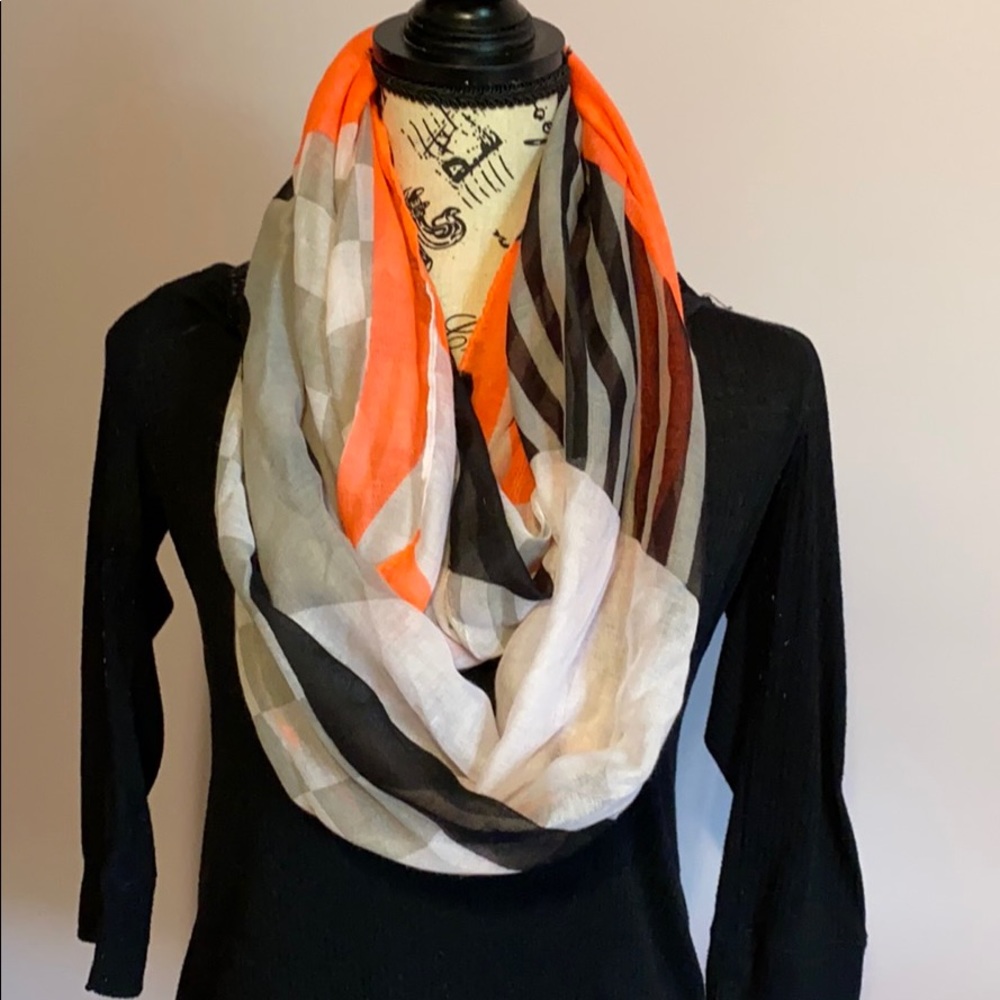 Geometric infinity scarf in neon red black white
